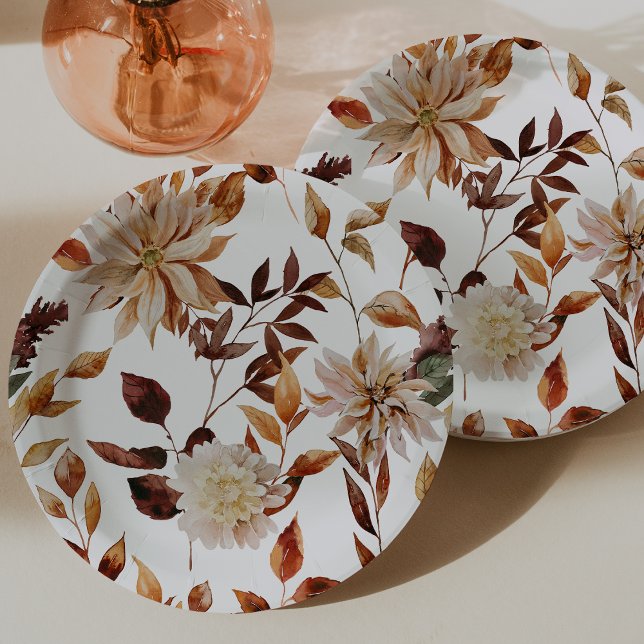 Rustikale Herbstblumen Pappteller (Rustic Fall Leaves Floral Wedding Decor Paper Plates by Painted Paperie
)