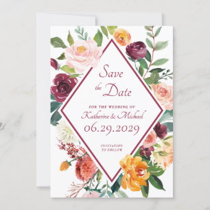 Rustikale Herbstblumen-Weinrote Save The Date Kart Einladung