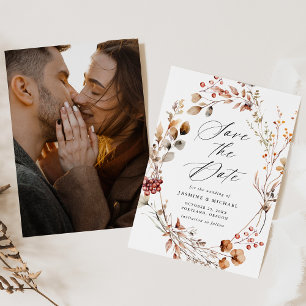 Rustikale Herbstblumenzeremonie Foto Hochzeit Save The Date