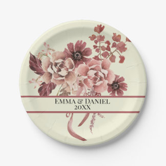 Rustikale Herbstblüten Cremes Hintergrund Wasserfa Pappteller