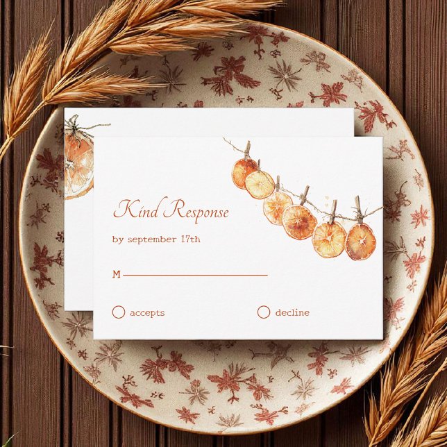Rustikale Herbstboho getrocknete Orange Garland Ho RSVP Karte (Von Creator hochgeladen)