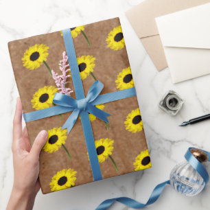 Rustikale Herbstbraut Kraft & Jute-Sonnenblumen-Pa Geschenkpapier