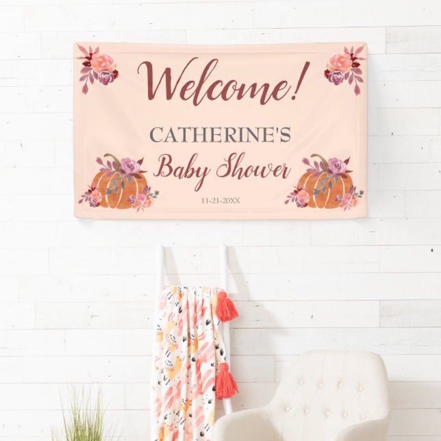 Rustikale Herbstdusche Floral Pumpkin Baby-Dusche  Banner (Insitu)