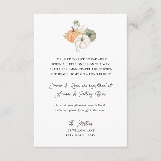 Rustikale Herbstdusche Langstrecken-Babydusche Begleitkarte (Vorderseite)