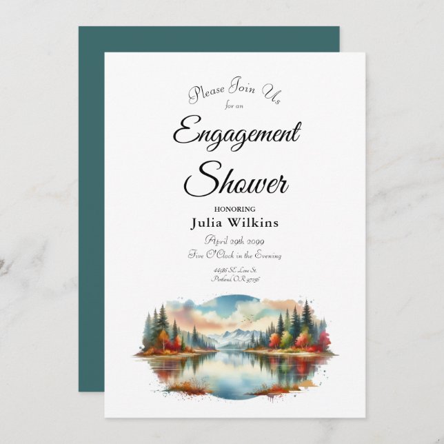 Rustikale Herbstdusche Verlobung am See Einladung (Vorne/Hinten)