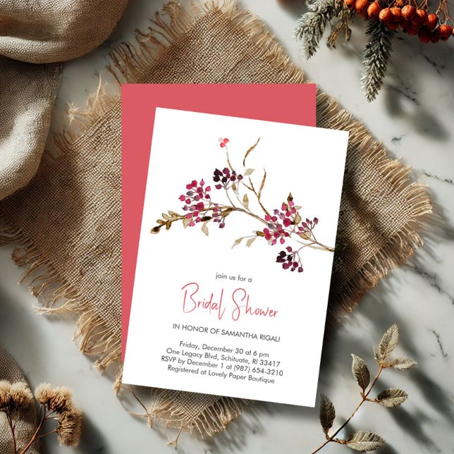 Rustikale Herbstdusche Wasserfarbe Bridal Einladun Einladung (Rustic bridal shower invitations botanical red berries and leaves)