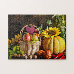 Rustikale Herbsternte Blume Pumpkin Puzzle