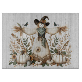 Rustikale Herbsternte Scarecrow mit Pumpkins Schneidebrett