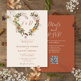 Rustikale Herbstfälle floraler QR-Code Hochzeit Einladung