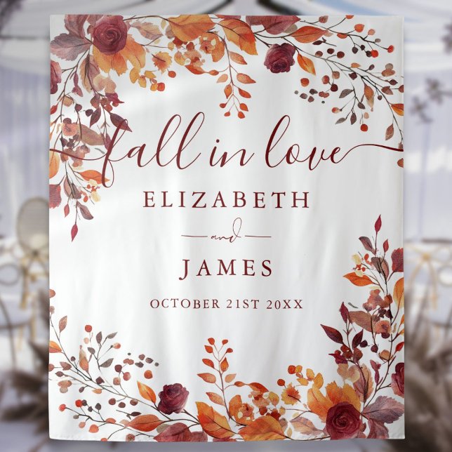 Rustikale Herbstfälle florales Foto Stand Hintergr Wandteppich (Rustic Autumn Fall Floral Photo Booth Backdrop)