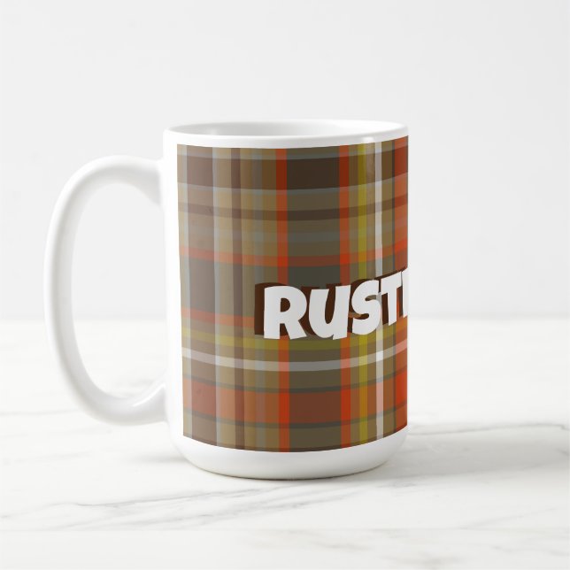Rustikale Herbstfarbe Kariert braun, orange, grau, Kaffeetasse (Links)