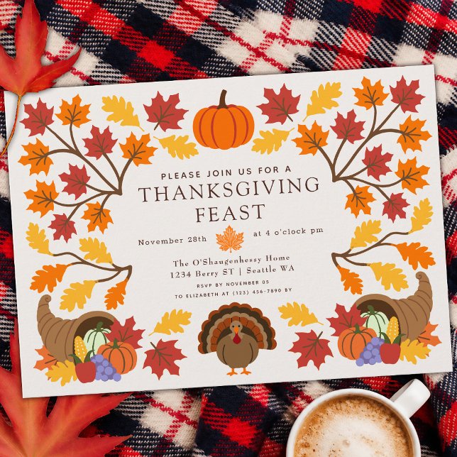 Rustikale Herbstfarben Truthahn Thanksgiving-Dinne Einladung (Von Creator hochgeladen)