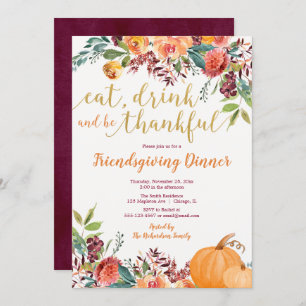 Rustikale Herbstflora Friendsgiving Abendessen Einladung