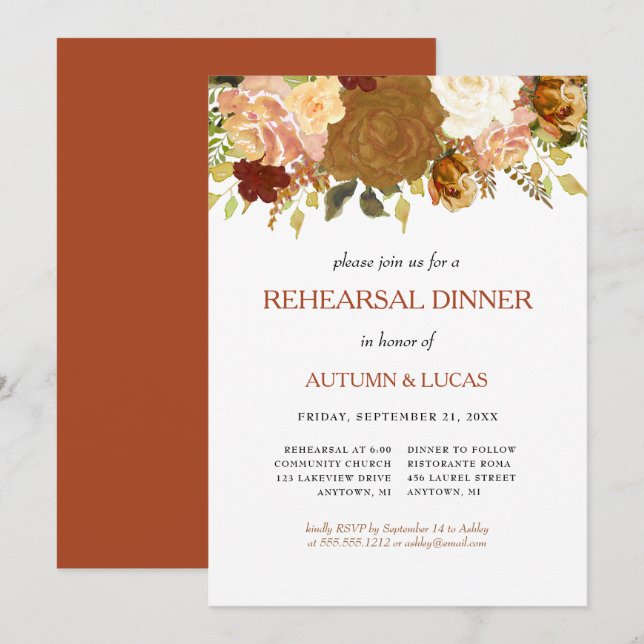 Rustikale Herbstflora Probe Abendessen Inv Einladung (Vorne/Hinten)