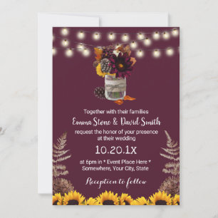 Rustikale Herbstfloral Jar Burgund Hochzeit im Her Einladung