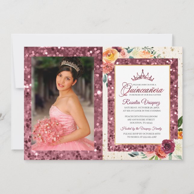 Rustikale Herbstfloralsequenz in Quinceanera Einla Einladung (Vorderseite)