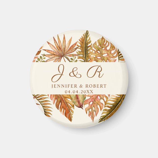 Rustikale Herbstfoliage-Monogramm-Runde Hochzeits- Magnet (Vorne)