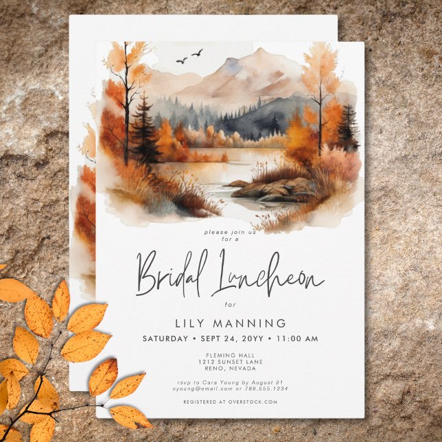 Rustikale Herbstgebirge Einladung (Rustic Fall Mountain Watercolor Bridal Luncheon Invitation)