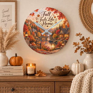 Rustikale Herbstgefühle wie Zuhause Illustration Runde Wanduhr