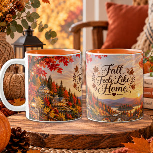 Rustikale Herbstgefühle wie Zuhause Illustration Zweifarbige Tasse