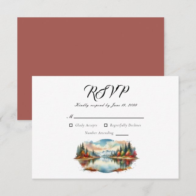 Rustikale Herbsthochzeit am See RSVP Karte (Vorne/Hinten)