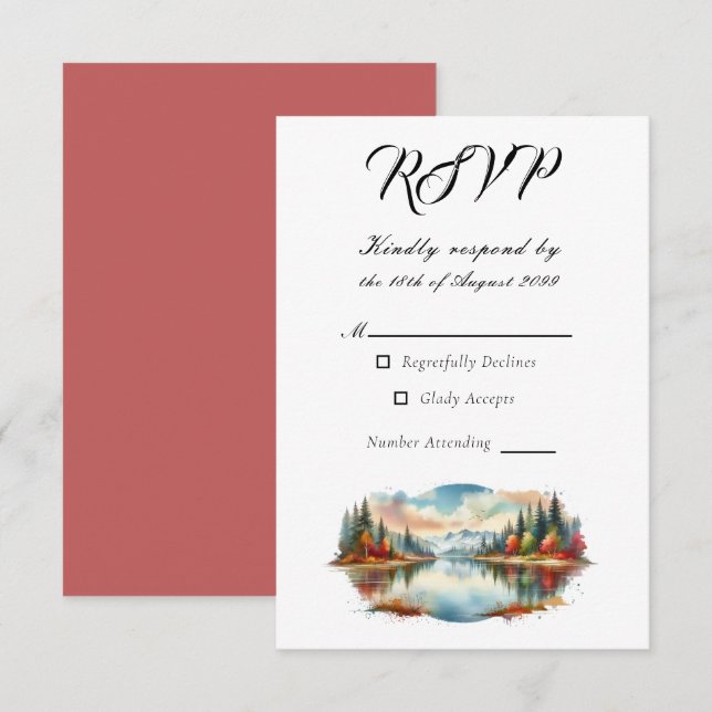 Rustikale Herbsthochzeit am See RSVP Karte (Vorne/Hinten)