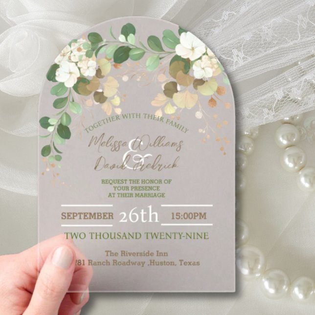 Rustikale Herbsthochzeit Botanischer Eukalyptus Acryleinladungen (Rustic Autumn Fall Botanical Eucalyptus Wedding Acrylic Invitations)