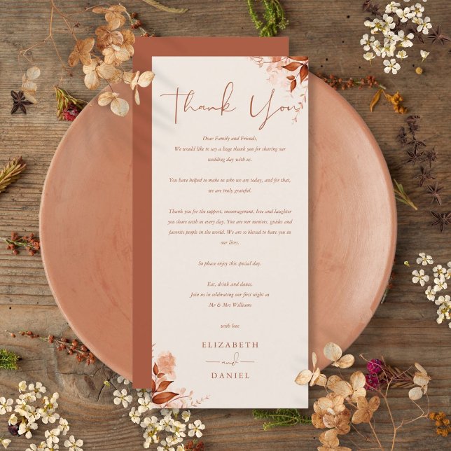 Rustikale HerbstHochzeit im Herbst Danke Platzkart Menükarte (Rustic Autumn Fall Wedding Thank You Place Card)