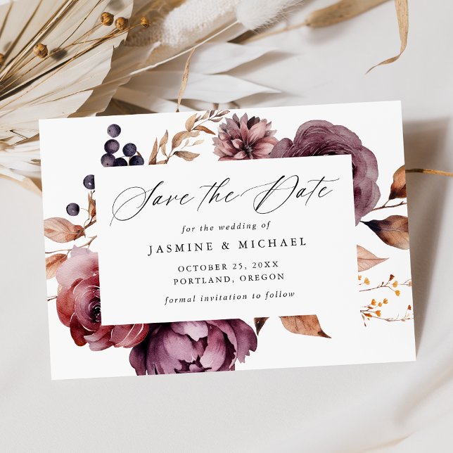 Rustikale Herbsthochzeit Marsala Floral Calligraph Save The Date (Von Creator hochgeladen)