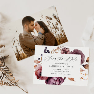 Rustikale Herbsthochzeit Marsala Floral Calligraph Save The Date