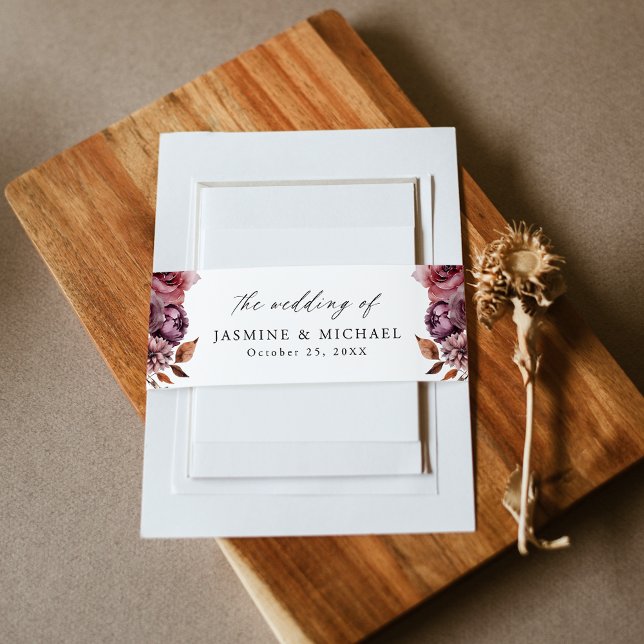 Rustikale Herbsthochzeit Marsala Floral Wedding Einladungsbanderole (Von Creator hochgeladen)