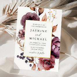 Rustikale Herbsthochzeit Marsala Floral Wedding Folieneinladung
