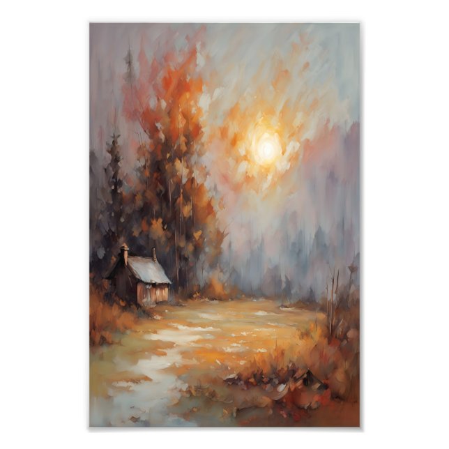 Rustikale Herbsthütte Landschaft Herbst Kunst Fotodruck (Vorne)