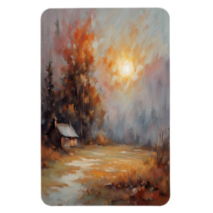 Rustikale Herbsthütte Landschaft Herbst Kunst Magnet