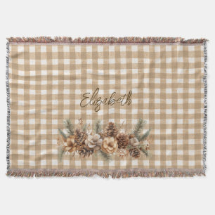Rustikale Herbstkiefernzapfen Braunes Gingham Pers Decke