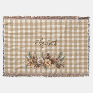 Rustikale Herbstkiefernzapfen Braunes Gingham Pers Decke