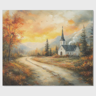 Rustikale Herbstkirche Aquarellmalerei Dekoupage Geschenkpapier