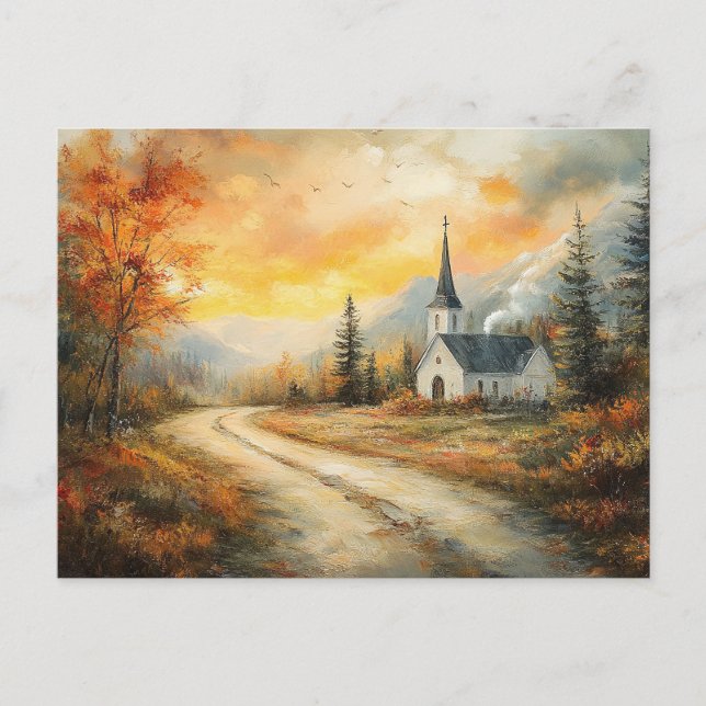 Rustikale Herbstkirche Aquarellmalerei Postkarte (Vorderseite)
