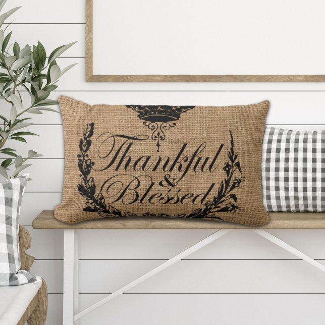 rustikale Herbstlandschaft im Western ist dankbar Lendenkissen (rustic autumn western country burlap be thankful lumbar pillow)
