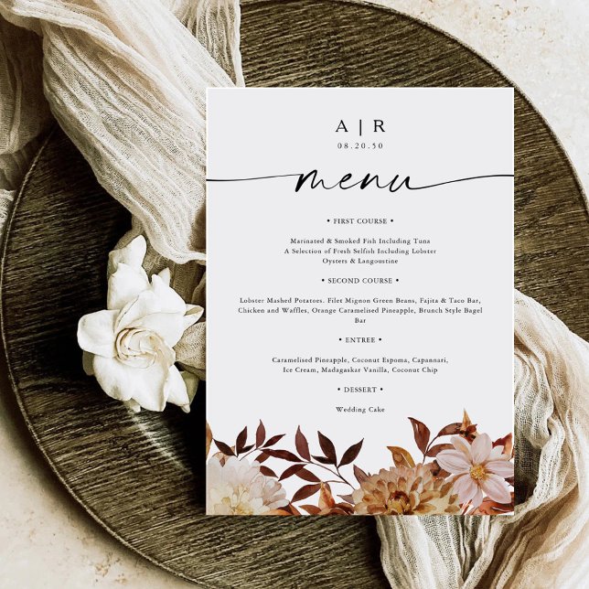 Rustikale Herbstlaub beim Hochzeitsmenü Menükarte (Von Creator hochgeladen)