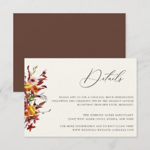 Rustikale Herbstlaub-Blumen-Hochzeits-Detailkarte Einladung