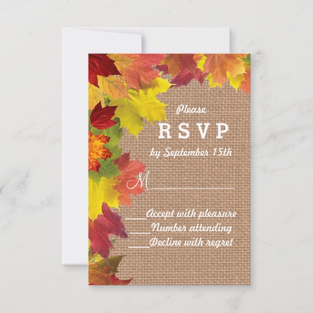 Rustikale Herbstlaub Burlap Wedding RSVP (Vorderseite)