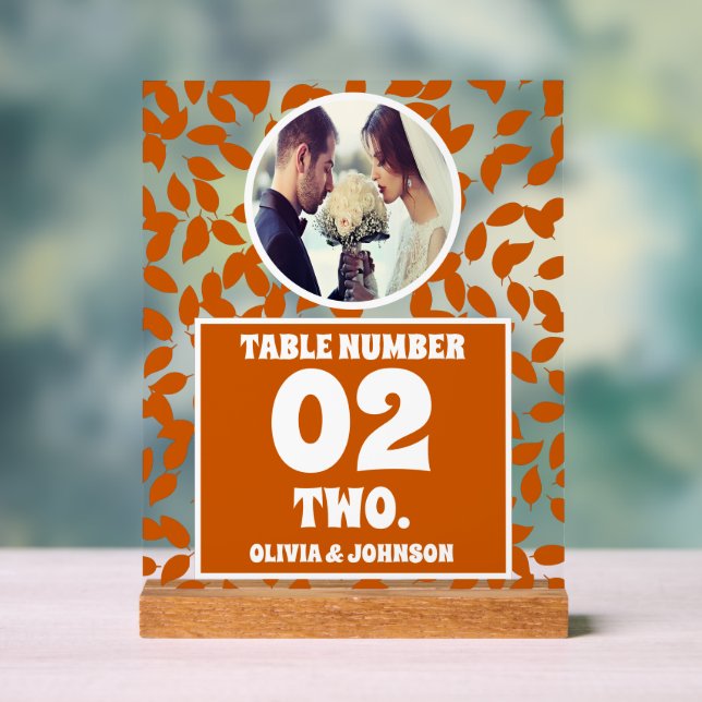 Rustikale Herbstlaub Foto Hochzeit Tischnummer Acrylschild (Neutral)