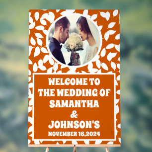 Rustikale Herbstlaub Foto Hochzeit Willkommen Acrylschild