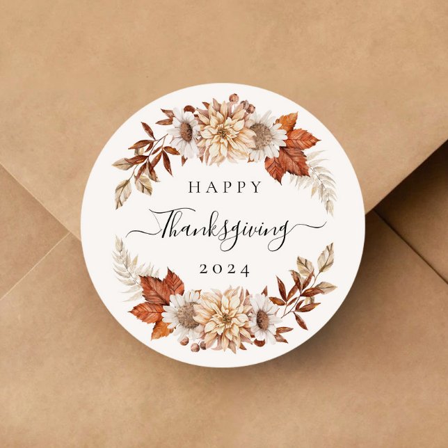Rustikale Herbstlaub glücklich Thanksgiving Runder Aufkleber (Rustic Fall Leaves Happy Thanksgiving Classic Round Sticker)