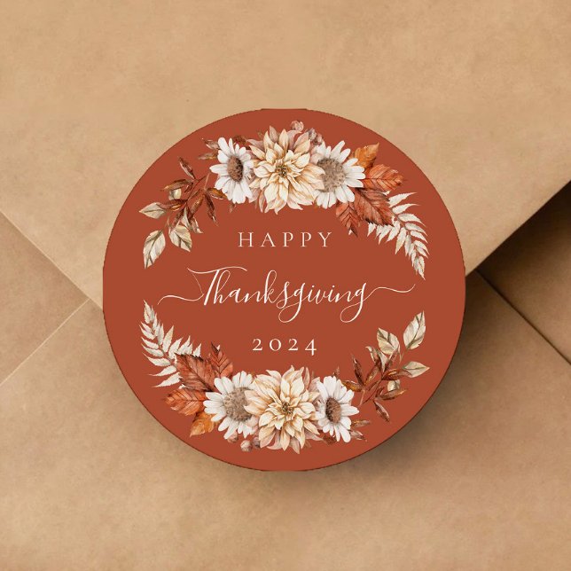 Rustikale Herbstlaub glücklich Thanksgiving Runder Aufkleber (Rustic Fall Leaves Happy Thanksgiving Classic Round Sticker)