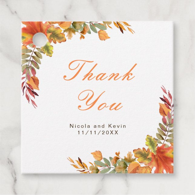 Rustikale Herbstlaub im Herbst Hochzeit Danke Geschenkanhänger (Vorderseite)