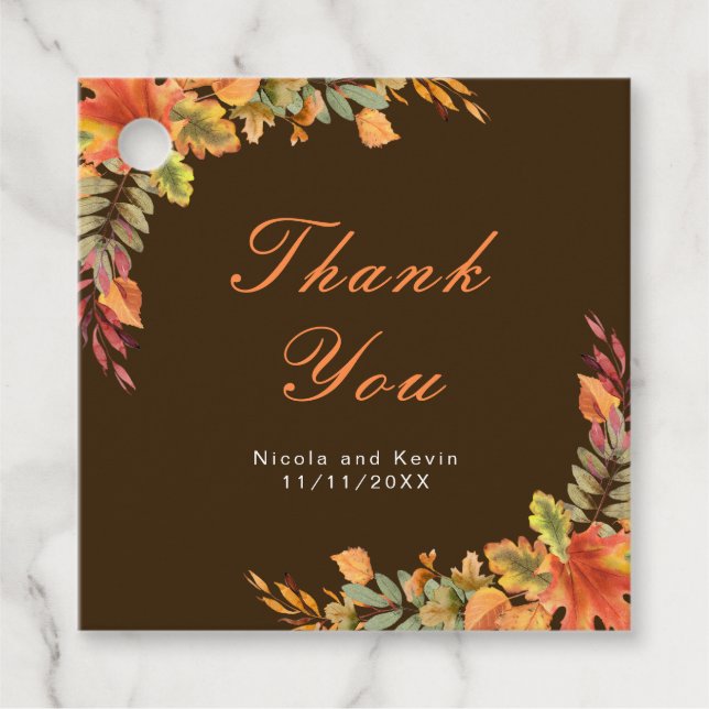 Rustikale Herbstlaub im Herbst Hochzeit Danke Geschenkanhänger (Vorderseite)
