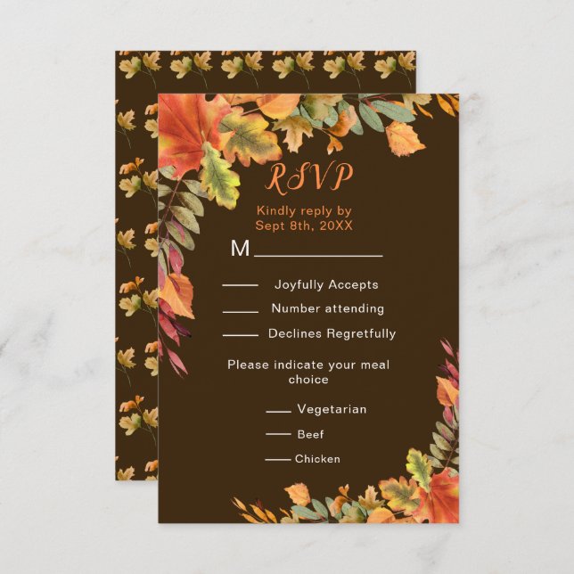 Rustikale Herbstlaub im Herbst Hochzeitsempfang RSVP Karte (Vorne/Hinten)