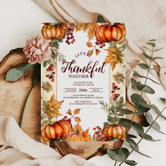 Rustikale Herbstlaub und Pumpkins Erntedank Einladung